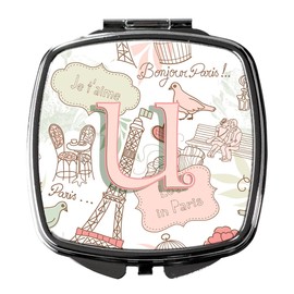 Caroline's Treasures Letter U Love in Paris Pink Compact Travel Mirrors, Multicolor