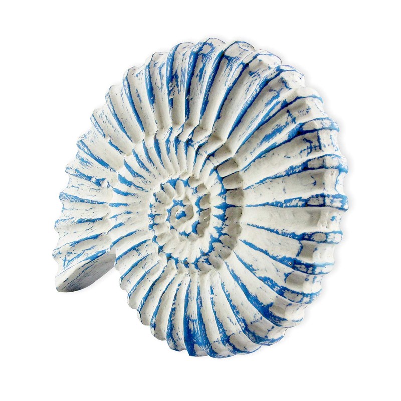 roro Handcarved Nautical Coastal Wood Nautilus Shell Wall Hanging, Blue