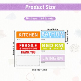 180 Pcs Home Moving Labels Apartment Moving Helper Stickers 4 Color Packing Box Labels and 30 Pcs Fragile Stickers and 30 Pcs Blank Furniture Labels for Moving Packing Supplies