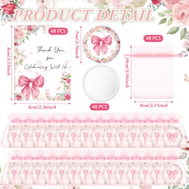 Namalu 48 Sets Coquette Pink Bow Compact Mirror Bulk and Thank You Pink Bow Cards and Organza Bags for Bridal Wedding Baby Shower Party Favors Guests Appreciation Gifts Gender Reveal Party Supplies
