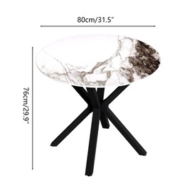 IMHKAM Faux Marble Round Dining Table with Black Metal Legs, Modern Sintered Stone White Kitchen Table Circle Table for Dining Room Kitchen