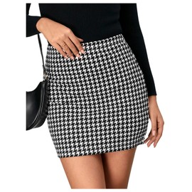 Floerns Women's Plaid High Waist Bodycon Mini Skirt Black White Houndstooth S