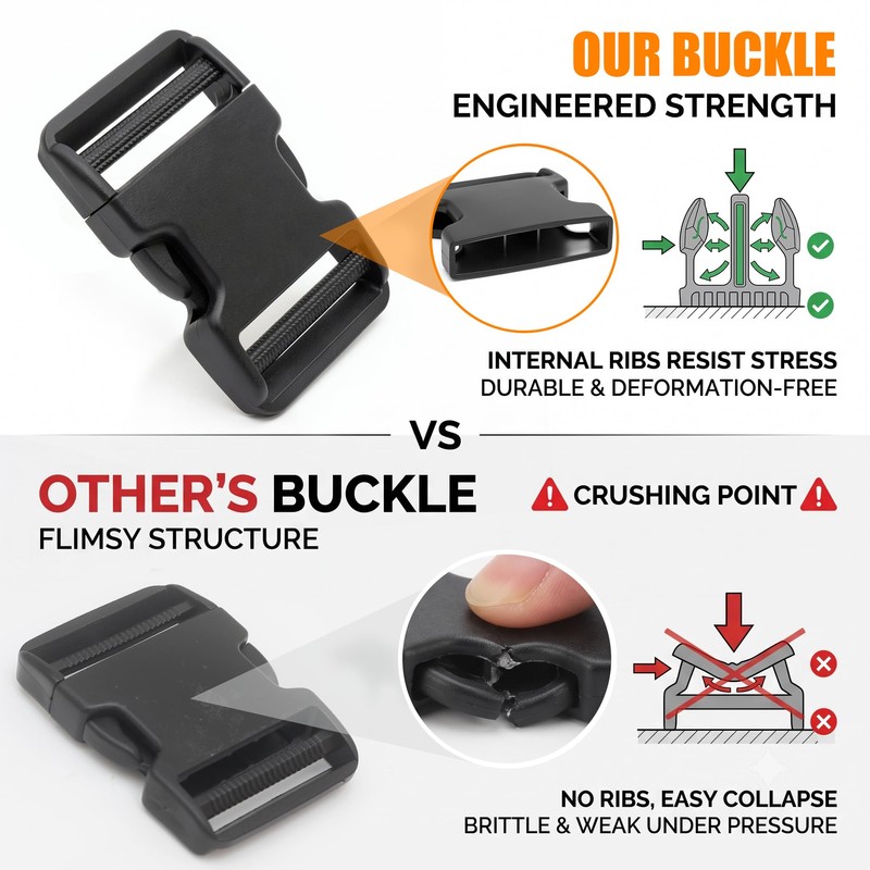 4 Pack 2 Inch Side Release Buckles with 8 Tri-Glide