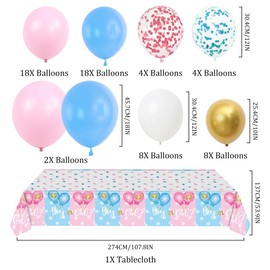 Gender Reveal Party Decoration Set - Large Boy or Girl Theme Backdrop Banner and Tablecloth, Pink Blue Cupcake Toppers and Balloons Baby Gender Reveal Supplies