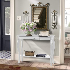 ChooChoo Narrow Console Table with Drawer, Chic Accent Sofa Table, Entryway Table, 39.3 Inch, White