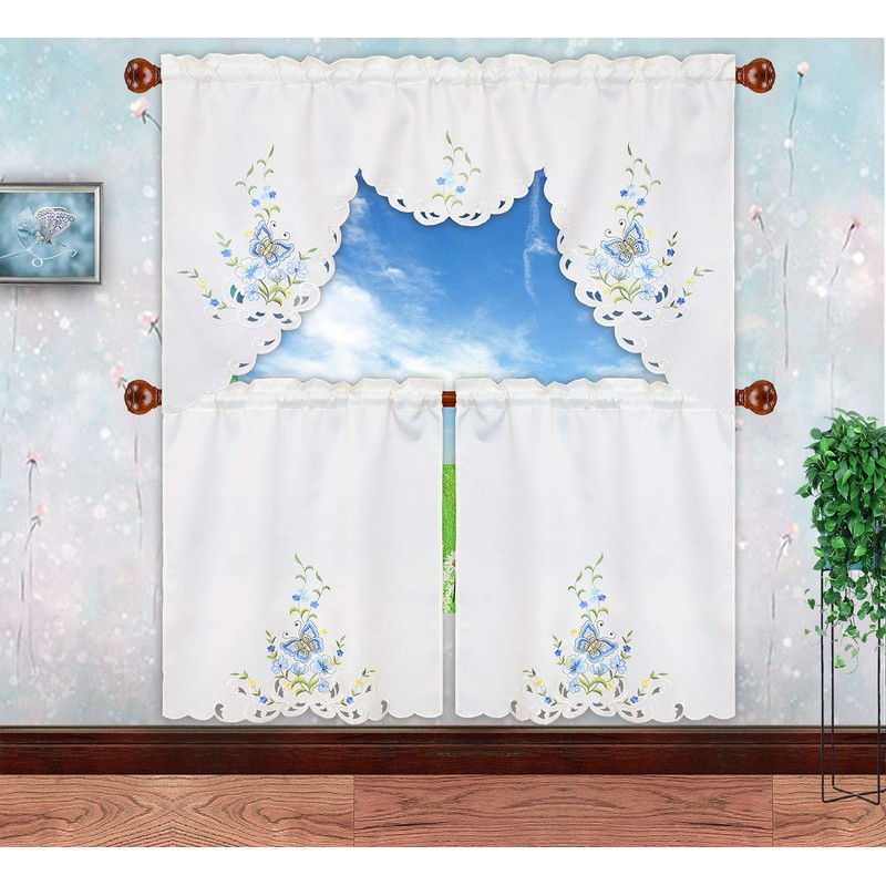 Simhomsen Embroidered Butterfly Rod Pocket Window Valance for Spring and