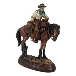 Ebros Gift Western Desert Cowboy On Saddleback Brown Stallion Horse by Cactus Figurine Old World Wild West Cowboys Rustic Themed Accent Statue