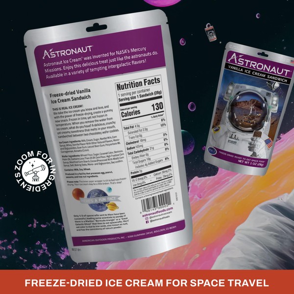 Astronaut Foods Freeze-Dried Ice Cream Sandwich, NASA Space Dessert, Vanilla, 12 Count