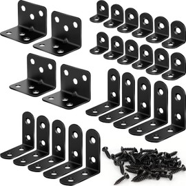 26PCS L Bracket Corner Brace Kit, 3 Sizes Stainless Steel L Brackets for Wood Shelves, 90 Degree Right Angle Bracket, Black Metal Corner Brackets for Furniture Cabinet Drawer Chair (with 88 Screws)