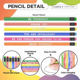 Sabary 48 Pcs Motivational Pencils Inspirational Silicone Bracelets Set Mood Pencil Motivational Quote Rubber Wristbands for Kids Teens Christmas Classroom Gifts for Students (Colorful Background)