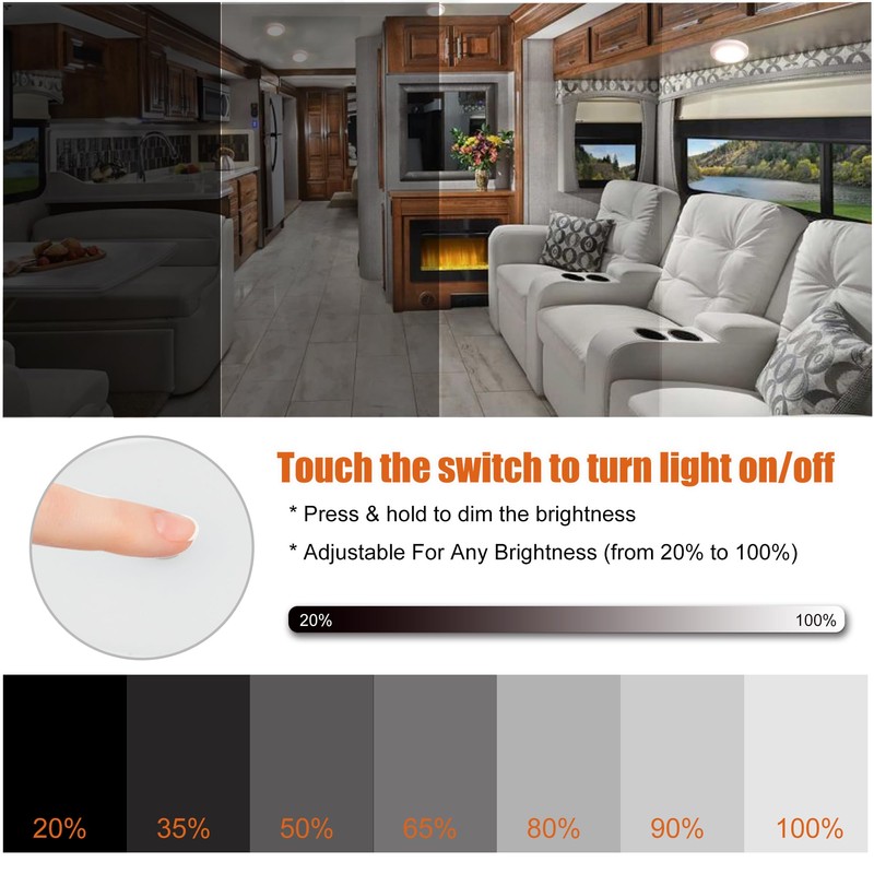 Facon 5Packs12V LED RV Interior Lights with Smart Touch Switch