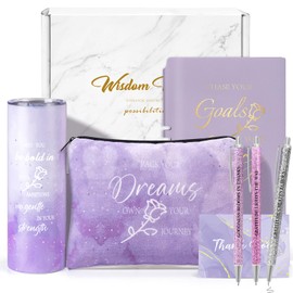 6 Pcs Employee Appreciation Gifts Thank You Gifts for Women Gift Set for Women 20 oz Thank You Flower Tumbler Makeup Bag A5 Notepad with Ballpoints for Teacher Nurse Coworker Graduation Gift