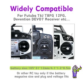 Raebatuol 7.4V 2200mAh 8C Lipo JST/FUTUBA/JR Plug Battery for Futuba T6J T8FG 12FG,Devention DEVO7 Receiver/Transmitter with 2S USB Charger,Voltage Alarm Tester