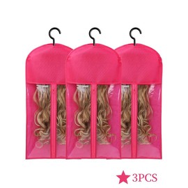 Hair Extension Storage Bag, Dust-proof Wig Storage Bag with Hanger, Hair Salon Tools & Accessories for Women & Girls - Color: Pink, Size: one-size
