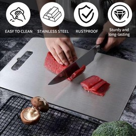 Stainless Steel Cutting Boards for kitchen,Double-Sided Cutting Board,Easy to Clean Thickness 0.06" with 1 Rag,Kitchen Cutting Boards for Cutting Meats, Fruits and Vegetables (C-Large 18"L x 11.8"W))