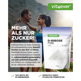 D-Ribose Powder - 320 g - 80 Daily Servings with 4 g (2.6 Months Supply) - Natural from Fermentation - Laboratory Tested - Pure & No Additives - High Dose - Natural - Vegan