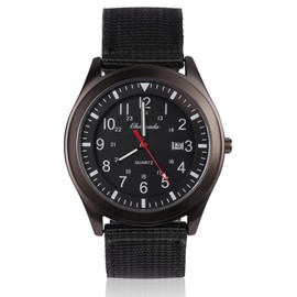 Vicloon Men's Quartz Watch Wrist Watch Car Calendar Minimalist Analog Dial Canvas Fabric Band Men's Watch Daily Wrist Watch Solar Movement, Black - with calendar, Minimal