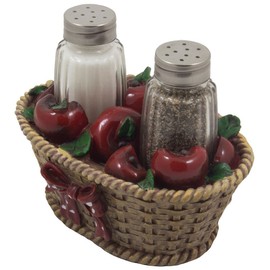 Apple Basket Glass Salt and Pepper Shaker Set with Holder in Country Kitchen Decor and Decorative Dining Room Table Gifts for Farmers