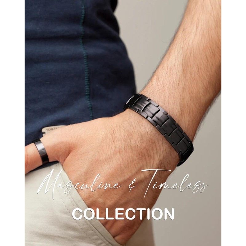 Feraco Men's Copper Magnetic Bracelet and Ring Elegant 99.99% Solid