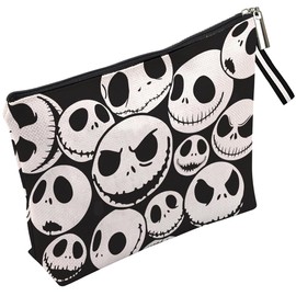 WLWLGLUCK Jack Skellington Portable Makeup Bag, Before Xmas Nightmare Themed Cosmetic Bag, Jack Skellington Travel Pouch- Cotton Linen, Water-Resistant, 9.8x7 Inches