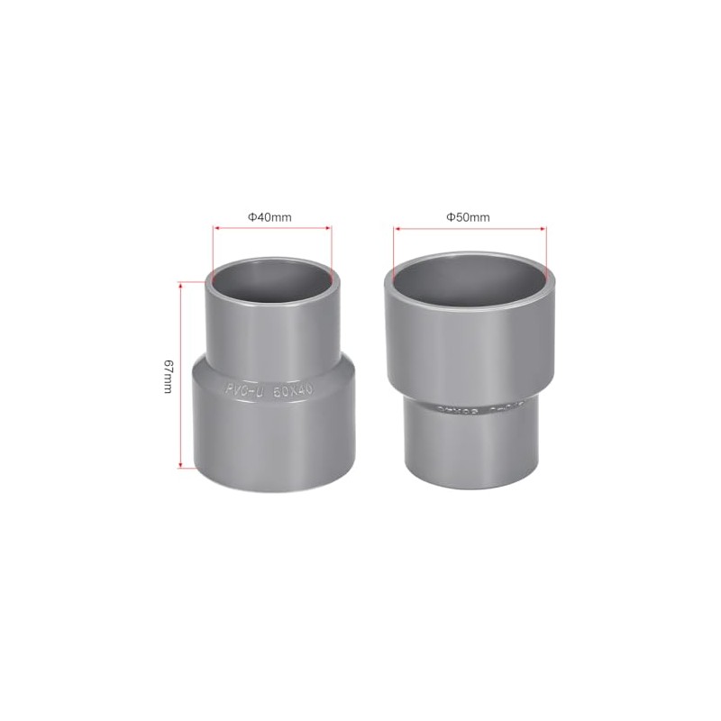 sourcing map PVC DWV Reducing Coupling Schedule 40 Gray 40mm