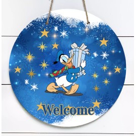 Handmade Donald Duck Christmas Welcome 10" Metal Round Door Sign