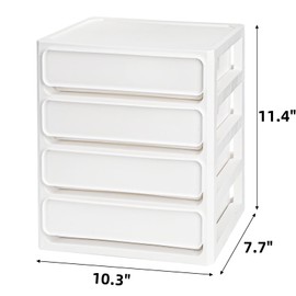 Covzoe 4 Drawer Desktop Storage Unit, 4 Layer Plastic Stacking Tabletop Organizer, White Storage Bin Container with Sliding Drawers, Desk Stationery Organizer Box for Home Classroom Office