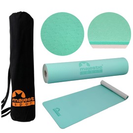 MAJESTIC SPORT Gymnastics Mat, Yoga Mat with Cotton Carry Bag, Non-Slip Training Mat for Fitness Sports Mat, Pilates & Gymnastics, TPE 183 x 61 x 0.6 cm, Mint