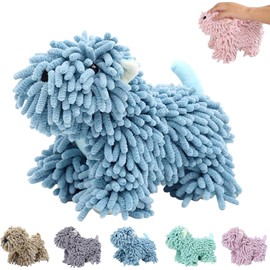 Chenille Dog Hand Towel for Bathroom & Kitchen, Cute Fuzzy Ball Towel, Blue