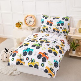 PERFEMET Boys Comforter Set Twin Size 4 Pieces Bed in A Bag Comforter Set with Sheets Colorful Car Printed Bedding Set for Kids Cartoon Fluffy Teen Boy Bed Sets (Car Pattern, Twin)