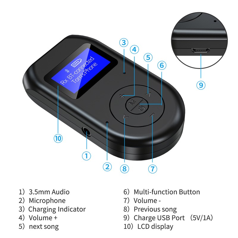 LCD Bluetooth 5.0 Adapter USB Wireless Receiver and Transmitter 2