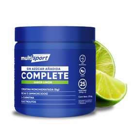 MultiSport Complete | Pre Entreno con Creatina Monohidratada 5 g BCAA L-Carnitina y Electrolitos Sin Azúcar | 25 Porciones para tomar antes o durante el entrenamiento | Vegano Keto (275g, Limón)