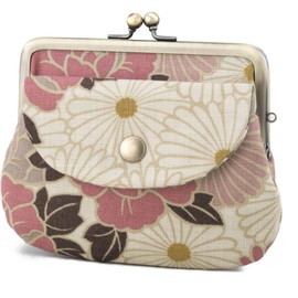 Vintage Floral Kiss Lock Coin Change Wallet Purses (Retro Flower - Pinkbeige) / Made in Japan Pouch for Women