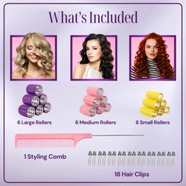Thermal Rollers for Hair - 37 Self Grip Hair Rollers with 18 Clips and Styling Comb - Aluminum Thermal Hair Rollers for Volume and All-Day Curls - For Short, Medium, and Long Hair (Small)