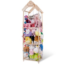 Stuffed Animal Zoo Storage,Wooden Stuffed Animal Holder,Space Save Stuffed Animal Display,Extra Large Capacity Wooden Plushies Organizer with Elastic Band