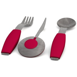 Ornamin cutlery set 3 pcs. red | cutlery for one-handed use with supporting feature | special cutlery, dining cutlery, eating aid