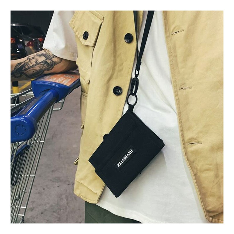 JOKnet Men's Mini Wallet with Strap Plate Logo Nylon Mini