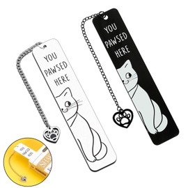Usinynia 2 PCS Cute Cat Bookmark Stainless Steel Kitten Book Mark Funny Bookmarks for Women Men Teens Boys Girls