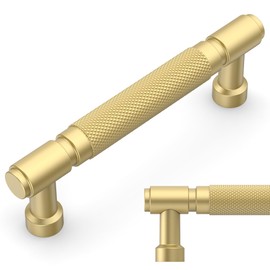 Amerdeco 10 Pack Brushed Gold knurled Cabinet Pulls 3.75 Inch(96mm) Hole Center Drawer Pulls Cabinet Hardware Kitchen Cabinet Handles for Bathroom ZH0072