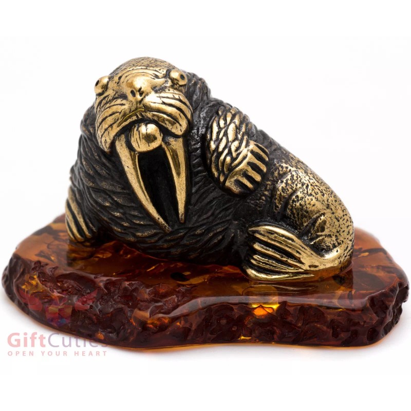 Solid Brass Amber Walrus Figurine IronWork