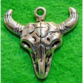 10-Pcs. Silver Bull Skull Skeleton Charms Pendants Earring Drops W23 - Jewelry Making DIY Crafting Charm Beads for Bracelets