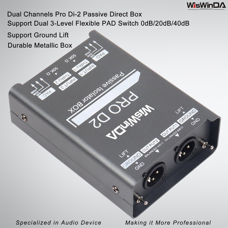 WisWinDa Pro Di-2 Passive Stereo Direct Box With 3-Level PAD