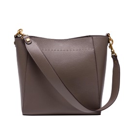 DORIS&JACKY Leather Bucket Hobo Bag for Women Designer Shoulder Tote Purse and Handbags with Detachable Wide Strap (version-1, 6-Dark Grey)