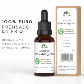 Aceite de Rosa Mosqueta Facial Teky Labs 100% Puro 30 ml - Rosehip Oil Prensado en Frío y Sin Refinar para Cicatrices, Manchas, Estrías y Arrugas - Co