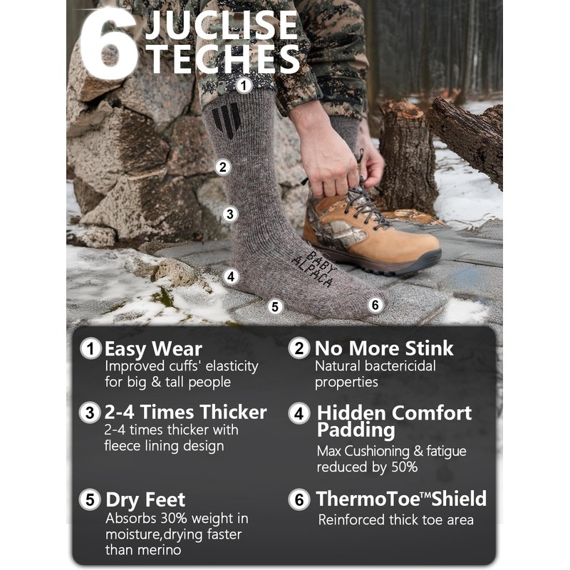 Juclise Alpaca Wool Heavyweight Thermal Boot Socks Winter Hunting Hiking