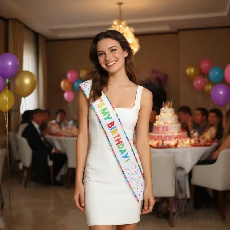 It's My Birthday Sash, White Satin for Girls and Women