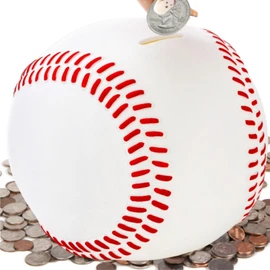 Tlence 6.3" Baseball Piggy Bank, Shatterproof Baseball Shape Coin Bank, White Sports Themed Money Box for Saving Money, Money Storage Container for Boys Girls Adults, Bedroom Decor
