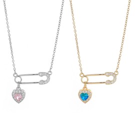 FDGGT 2 Pieces Brooch-shaped Necklaces, Heart Shaped Pendant Chains, Creative Necklaces, Rhinestone Studded Necklaces, Elee Women's Chains