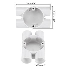 sourcing map 2Pcs PVC Conduit Box Junction Box Outdoor Cable Connectors, 4 Way Round Wire Box Connectors Circuit 25mm with Cover for Cable Management White