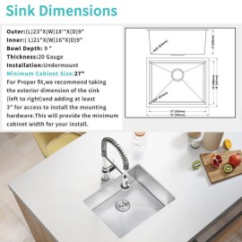 Unbranded Single Slot /Double Bowl Stainless Steel /Laundry Sink Undercounter Bar Basin US - 23 x 18 x 9" Single Bowl